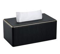 KINGFOM Caja de pañuelos con borde dorado, caja de pañuelos de piel sintética, caja para pañuelos, dispensador de pañuelos, caja para salón, baño y oficina (negro, rectangular)