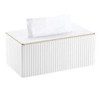 KINGFOM Caja de pañuelos con borde dorado, caja de pañuelos de piel sintética, dispensador de pañuelos, caja para pañuelos para salón, baño y oficina (blanco, rectangular)