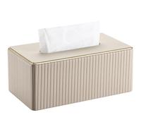 KINGFOM Caja de pañuelos con borde dorado, caja de pañuelos de piel sintética, dispensador de pañuelos, caja para pañuelos para salón, baño y oficina (beige, rectangular)