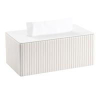 KINGFOM Caja de pañuelos de cosméticos, caja de pañuelos rectangular, caja de pañuelos para salón, baño y oficina, caja decorativa para pañuelos, dispensador de pañuelos de piel sintética (blanco