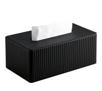 KINGFOM Caja de pañuelos de cosméticos, caja de pañuelos rectangular, caja de pañuelos para salón, baño y oficina, caja decorativa para pañuelos, dispensador de pañuelos de piel sintética (negro