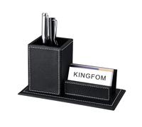 KINGFOM creativo lápiz de escritorio soporte para bolígrafo y tarjeta de visita Soporte, piel sintética y estructura de madera negro