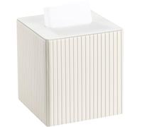 KINGFOM Funda de Caja de Paños Cúbica, Moderna Cubierta de Caja de Paños Cuadrada para Salón Dormitorio Baño, Elegante Soporte de Paños de Cuero de PU para Decoración de Hogar y Oficina (Blanco)