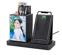 KINGFOM Organizador de escritorio de piel sintética con soporte de cargador inalámbrico, carga inalámbrica rápida de 10 W para iPhone 11, 11 Pro, 11 Pro Max, XR, Xs Max, XS, X, 8, 8 Plus (QI-Gray)