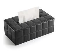 Kingfom rectangular piel sintética caja de pañuelos de papel Servilletero para la oficina en casa, decoración de coche Automotive (Negro suave)