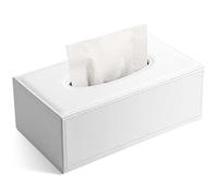 Kingfom rectangular piel sintética caja de pañuelos de papel Servilletero para la oficina en casa, decoración de coche Automotive (Blanco puro)