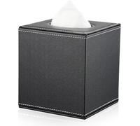 KINGFOM Soporte cuadrado de cuero para caja de pañuelos (negro)