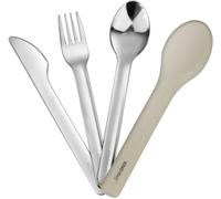 KINGHOFF Juego de Cubertería de 3 piezas de acero inoxidable 304 Beige, Apto para Lavavajillas, para Camping y Viajes, con Estuche de Silicona Incluye Cuchillo, Tenedor y Cuchara