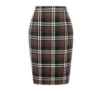 Kinghua Falda lápiz de Lana a Cuadros para Mujer, para otoño e Invierno, Cintura Alta, con Abertura, Longitud hasta la Rodilla, Falda Midi, Café, XS
