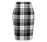 Kinghua Falda lápiz de Lana a Cuadros para Mujer, para otoño e Invierno, Cintura Alta, con Abertura, Longitud hasta la Rodilla, Falda Midi, Negro Blanco, L