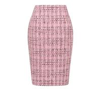 Kinghua Falda lápiz de Lana a Cuadros para Mujer, para otoño e Invierno, Cintura Alta, con Abertura, Longitud hasta la Rodilla, Falda Midi, Tweed Rosa, L