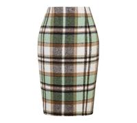 Kinghua Falda lápiz de Lana a Cuadros para Mujer, para otoño e Invierno, Cintura Alta, con Abertura, Longitud hasta la Rodilla, Falda Midi, Verde 02, L