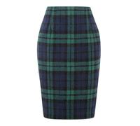 Kinghua Falda lápiz de Lana a Cuadros para Mujer, para otoño e Invierno, Cintura Alta, con Abertura, Longitud hasta la Rodilla, Falda Midi, Verde, L