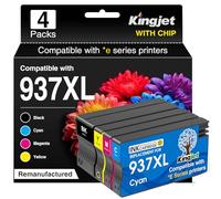 KINGJET 937XL Cartuchos de Tinta con Chip Compatible para HP 937 937XL 937e Tinta para HP OfficeJet 9120e 9730e 9720e 9122e 9125e 9132e 9135e 9117b 9110b 9120b 9130b 9720 9730 (Pack de 4)