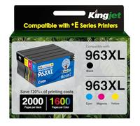 KINGJET Cartuchos de tinta 963XL, remanufacturados para HP 963, multipaquete, para OfficeJet Pro 9010 9010e 9012 9014e 9015 9016 9018e 9019 9020 9022 9025e (negro, amarillo, cian, magenta)