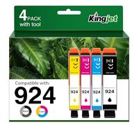 KINGJET Cartuchos de Tinta Compatibles 924 (Sin Chip) Compatible con Impresoras OfficeJet Pro 8120 8122e 8124e 8125e 8132e 8134e 8135e All-in-One