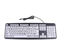 Kingjinglo Teclado USB con cable para juegos de computadora, alto contraste, letras blancas, letras negras, para personas mayores, hombres mayores