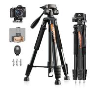 KINGJOY Trípode para cámara réflex digital Canon Nikon de 75 pulgadas, aluminio, ligero, con funda, soporte universal para teléfono y mando a distancia inalámbrico, carga máxima de 5 kg, VTS-990L