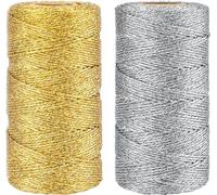 KINGLAK - Cuerda de Navidad para envolver regalos, 200 m, 1,5 mm, cuerda dorada y plateada para bolas de Navidad, cuerda metálica brillante con purpurina para manualidades, decoración de árbol de