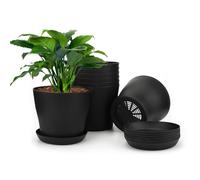 KINGLAKE 8 Piezas de macetero de plástico de 4 Pulgadas, Adecuado para Interiores u oficinas, con Bandeja/Bandeja, plástico, Negro