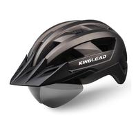 KINGLEAD Casco de Bicicleta para Hombres y Mujeres con Iluminación LED Recargable por USB, Gafas Magnéticas y Visera Extraíble, Casco de Bicicleta de Montaña Carretera
