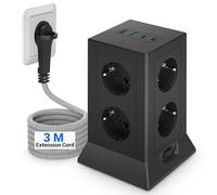Kinglink Regleta Vertical Enchufes con 8 Tomas y USB C, Adaptador Enchufe Multiple con Interruptores, Enchufes Plano Proteccion Sobretension con 3M Cable para Familia, Cocina y Oficina, Negro
