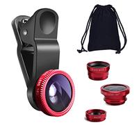KINGMAS 3 en 1 Universal Fish Eye & Macro Clip Kit de Lente de cámara para iPad iPhone 7 6 5 Samsung Blackberry HTC y la mayoría de Smartphones (Rojo)