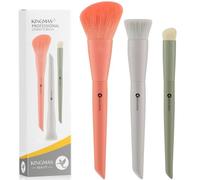 KINGMAS Juego de 3 brochas para base y corrector de contorno para debajo de los ojos y colorete, brochas de maquillaje Kabuki para rubor, bronceador, viajes, pulido, contorno, mezcla líquida, juego de