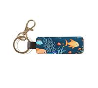 KINGNOYI Blue underwater world of fish: llavero de piel sintética para coche, llavero universal, llavero de cuero para hombres y mujeres, llavero divertido y elegante, blanco, talla única, blanco,