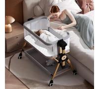 kingobabys Moisés para bebé, moisés de noche para bebé, cuna mecedora con cesta de almacenamiento y ruedas, ajustable en 6 alturas y todos los lados de malla, moisés portátiles para bebé recién nacido