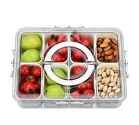 KINGOZOYI Caja de Almacenamiento Aperitivos 8 Compartimentos, Contenedor Portátil Alimentos con Tapa y Asa para Guardar Fruta y Verdura Snack Postres Especias - 28 x 6,7cm