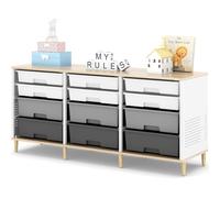 KINGRACK Cajones Almacenajeo 12 Cajones y Paneles Frontales de Madera-Una Solución de Almacenamiento Versátil para Hogares y Oficinas (Gris)