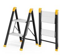 Kingrack Escalera 2 peldaños Aluminio Antideslizante, Capacidad 150kg Negro