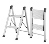 Kingrack Escalera 2 peldaños Aluminio Antideslizante, Capacidad 150kg Plata