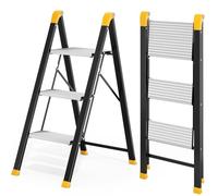 Kingrack Escalera 3 peldaños Aluminio Antideslizante, Capacidad 150kg Negro