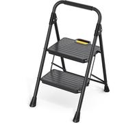 KINGRACK Escalera de 2 escalones, Taburete de Acero Resistente con Pedales Anchos Antideslizantes, pasamanos, diseño de Bloqueo Seguro, Prueba de Carga de 800 Libras, Escalera portátil Plegable para