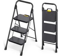 KINGRACK Escalera de 3 escalones, Taburete de Acero Resistente con Pedales Anchos Antideslizantes, pasamanos, diseño de Bloqueo Seguro, Prueba de Carga de 800 Libras, Escalera portátil Plegable para