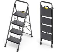 KINGRACK Escalera de 4 escalones, Taburete de Acero Resistente con Pedales Anchos Antideslizantes, pasamanos, diseño de Bloqueo Seguro, Prueba de Carga de 800 Libras, Escalera portátil Plegable para