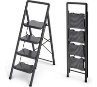 KINGRACK Escalera de 4 peldaños Resistente y Resistente, Escalera portátil para el hogar, Cocina, Taburete Plegable de Acero con Pedales Anchos Antideslizantes, pasamanos, diseño de Bloqueo Seguro