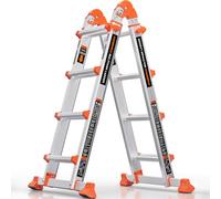 KINGRACK - Escalera, Escalera de extensión de 4 peldaños en A, escalera multiposición antideslizante de 11.4 pies con barra estabilizadora, escalera telescópica de aluminio de 330 libras de carga de