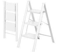 KINGRACK Escalera Plegable 3 peldaños sin barandilla, 150KG Blanco