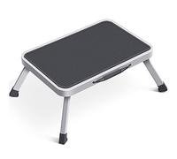 KINGRACK - Taburete Plegable con Alfombrilla de Goma Antideslizante y Taburete de Cocina de Acero Ligero, soporta hasta 150 kg (1 Paso-Gray)