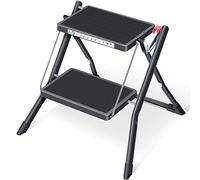 KINGRACK - Taburete Plegable con Alfombrilla de Goma Antideslizante y Taburete de Cocina de Acero Ligero, soporta hasta 150 kg (2 Pasos-Negro)