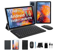 KINGRID T90 Tableta Android 16, 24 GB RAM + 128 GB ROM, Tablet 11 Pulgadas FHD con Teclado y Ratón, 5G WiFi, 8000 mAh, Widevine L1, Cámara Dual, Face ID, GPS y Funda