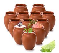 Kingrol Paquete de 12 vasos de chupito de cerámica mexicana Cantaritos de Barro de 2 onzas, mini vasos de arcilla para tequila, margaritas, mojitos