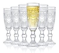 Kingrol Paquete de 6 copas de champán de vidrio de 5 onzas, copas de vino espumoso vintage para champán, cava, prosecco