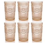 Kingrol Paquete de 6 vasos de colores de 12 onzas, juego de cristalería premium para agua, jugo, bebidas, cóctel, diseño romántico en relieve, para bodas, uso diario