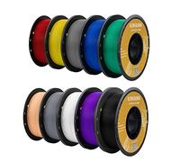 Kingroon PETG - Filamento para impresora 3D, 10 rollos, precisión dimensional +/- 0.03 mm, carrete de 10 kg (22 libras), 1.75 mm, negro, blanco, gris, rojo, azul, verde, morado, piel, plateado y