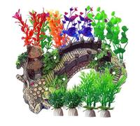 Kingrun Plantas Artificiales Acuario, 12 Piezas Plantas Verdes de Acuario de Plástico, Decoración de Resina, Acuarios Puente Decorativo Ornamento Paisaje para Decoración de Acuarios y Peceras