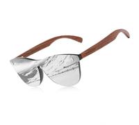 KINGSEVEN Bubinga Gafas de sol Polarizadas Retro Vintage Diseño Elegante para Hombres y Mujeres Lentes Espejadas B5510 (Plata)